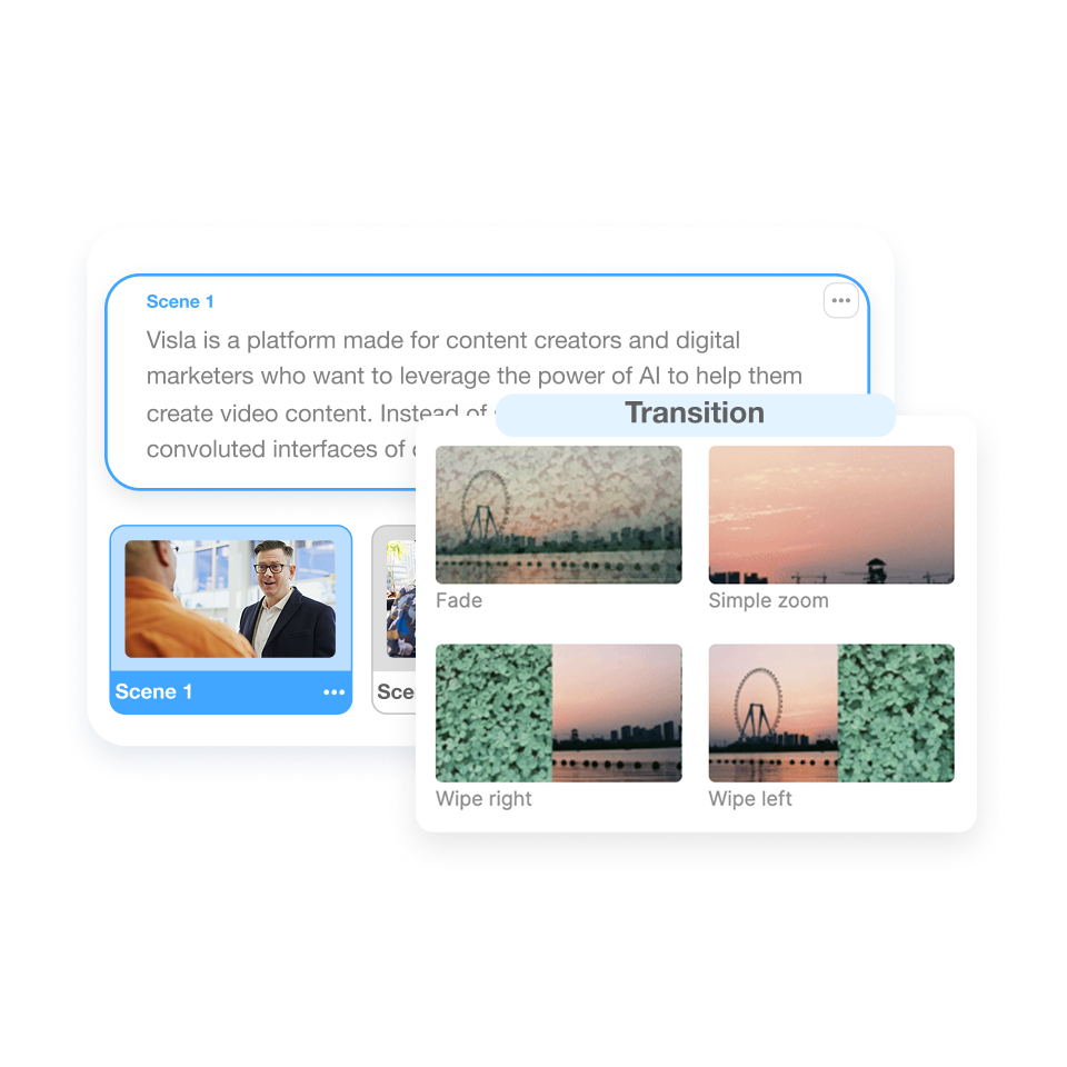 Polish scenes in your feature walkthrough video using Visla’s scene-based editor.
